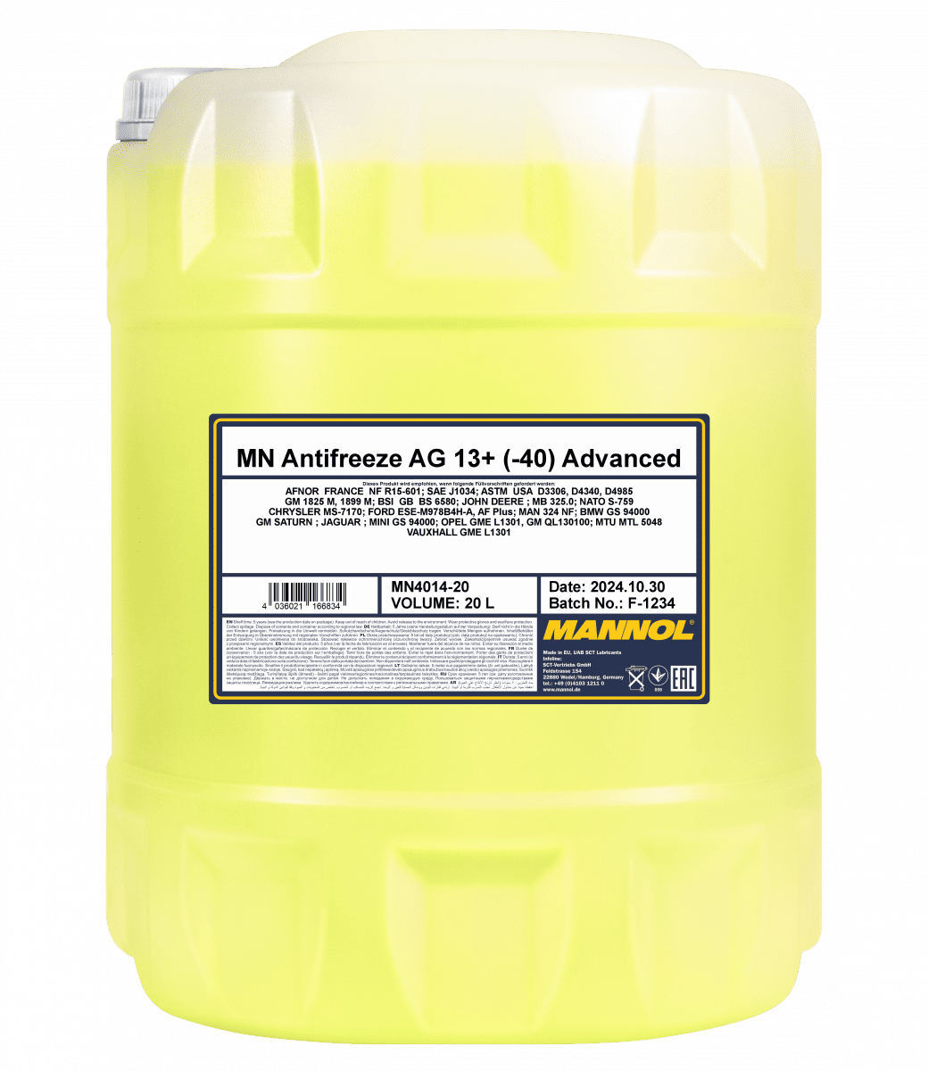 Антифриз MANNOL Antifreeze AG13+ (-40 °C) Advanced, 20л (MN4014-20)
